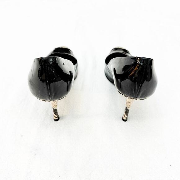 Giuseppe Zanotti Black Patent Leather Heels Snakeskin Round Cap Toe Size  40 - Picture 3 of 8